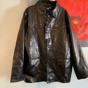 NEW EMPORIO COLLECTION MENs Black PVC Faux Leather JACKET Coat Size XL X-Large